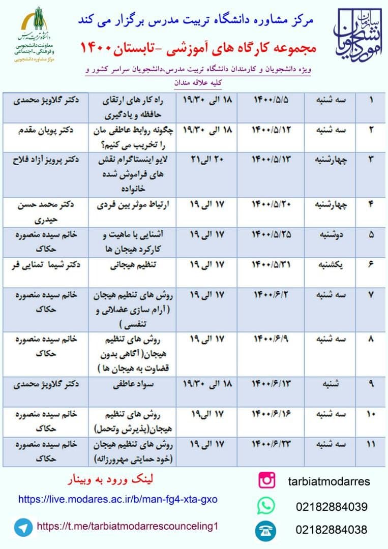 مجموعه کارگاه‌های آموزشی تابستان 1400  